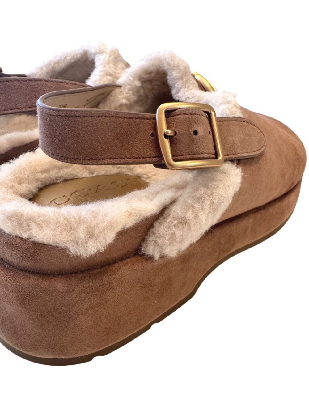 Coach Sculpted C Platform Clog Size 8 Coconut Sherpa Lined EUC Shoes - Picture 6 of 13